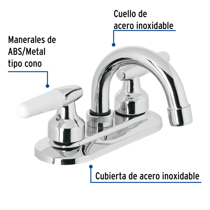 Mezcladora para lavabo, manerales cono, cuello curvo, Basic