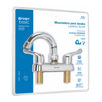 Mezcladora lavabo, manerales palanca, cuello curvo, blister