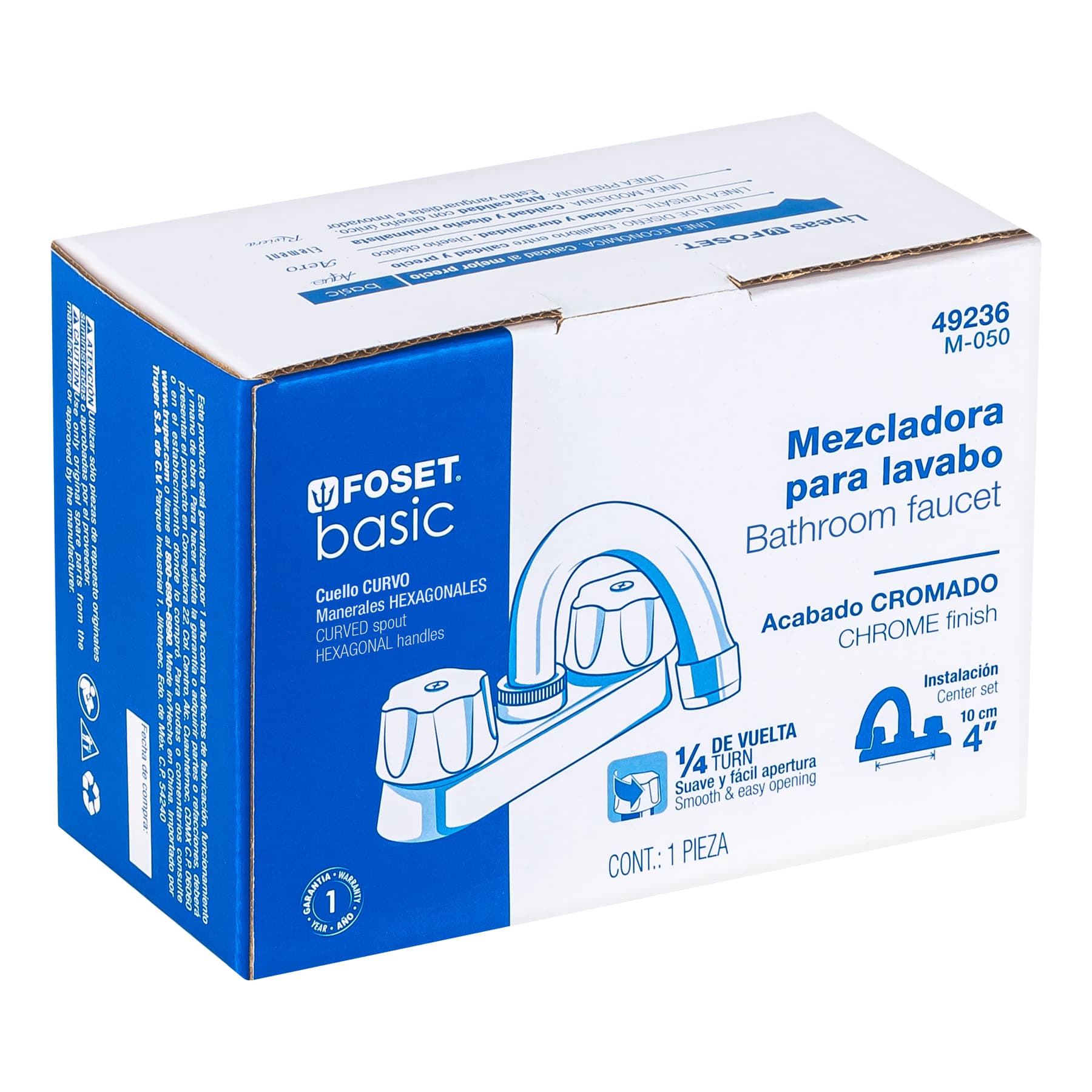 Mezcladora para lavabo, hexagonales, cuello curvo, Basic