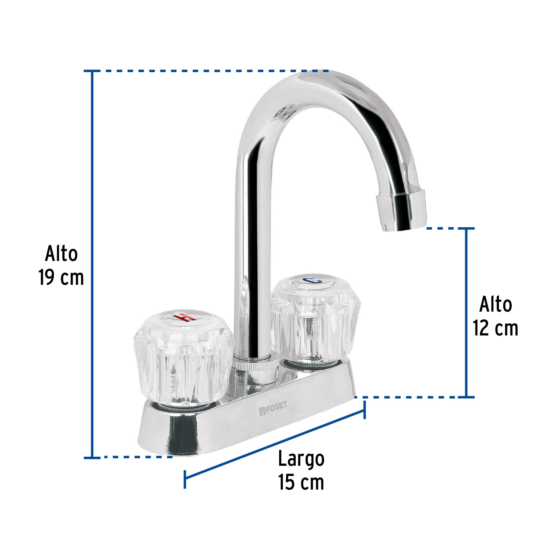 Mezcladora para lavabo, manerales acrilico, cuello bar,Basic