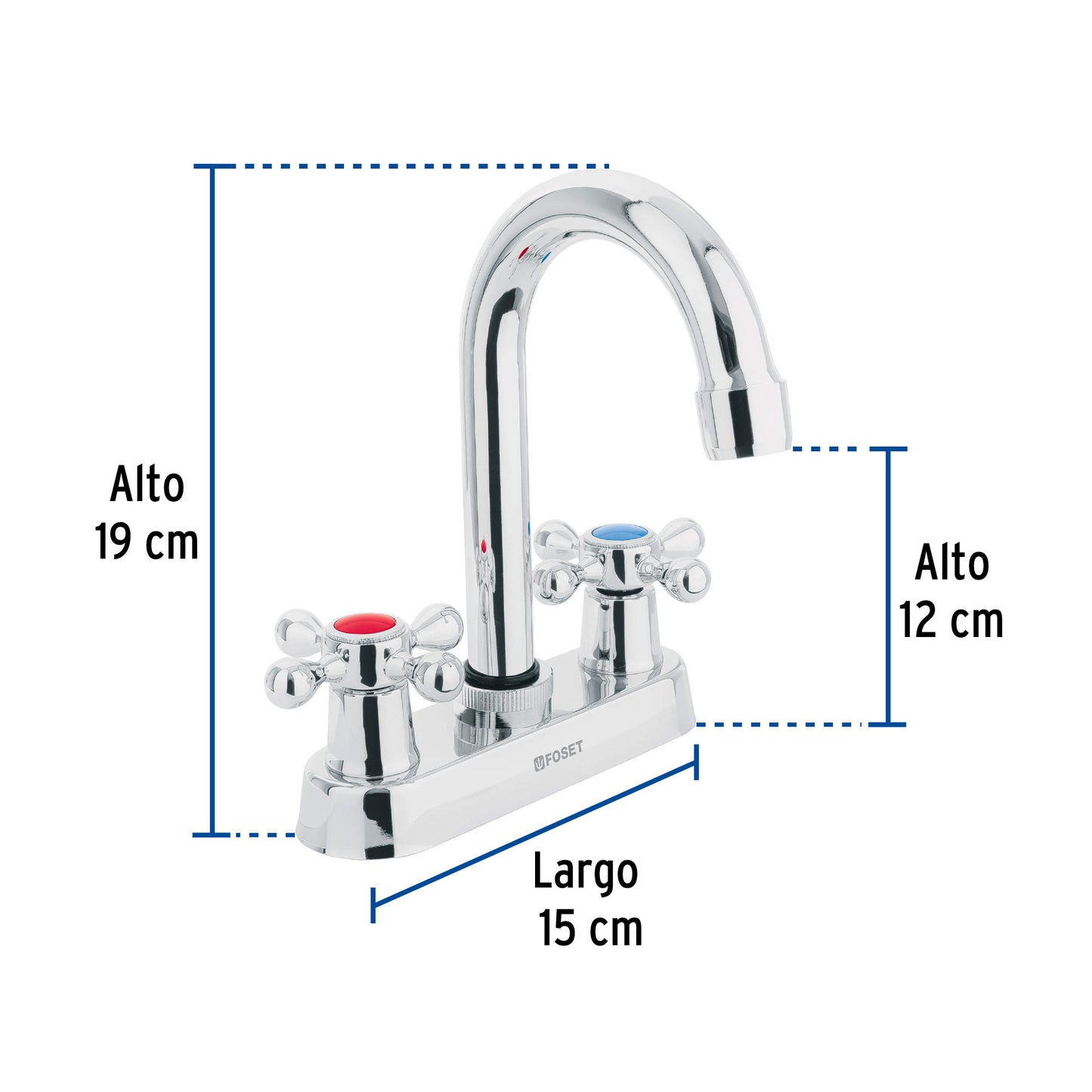 Mezcladora para lavabo, manerales cruceta,cuello bar,Basic
