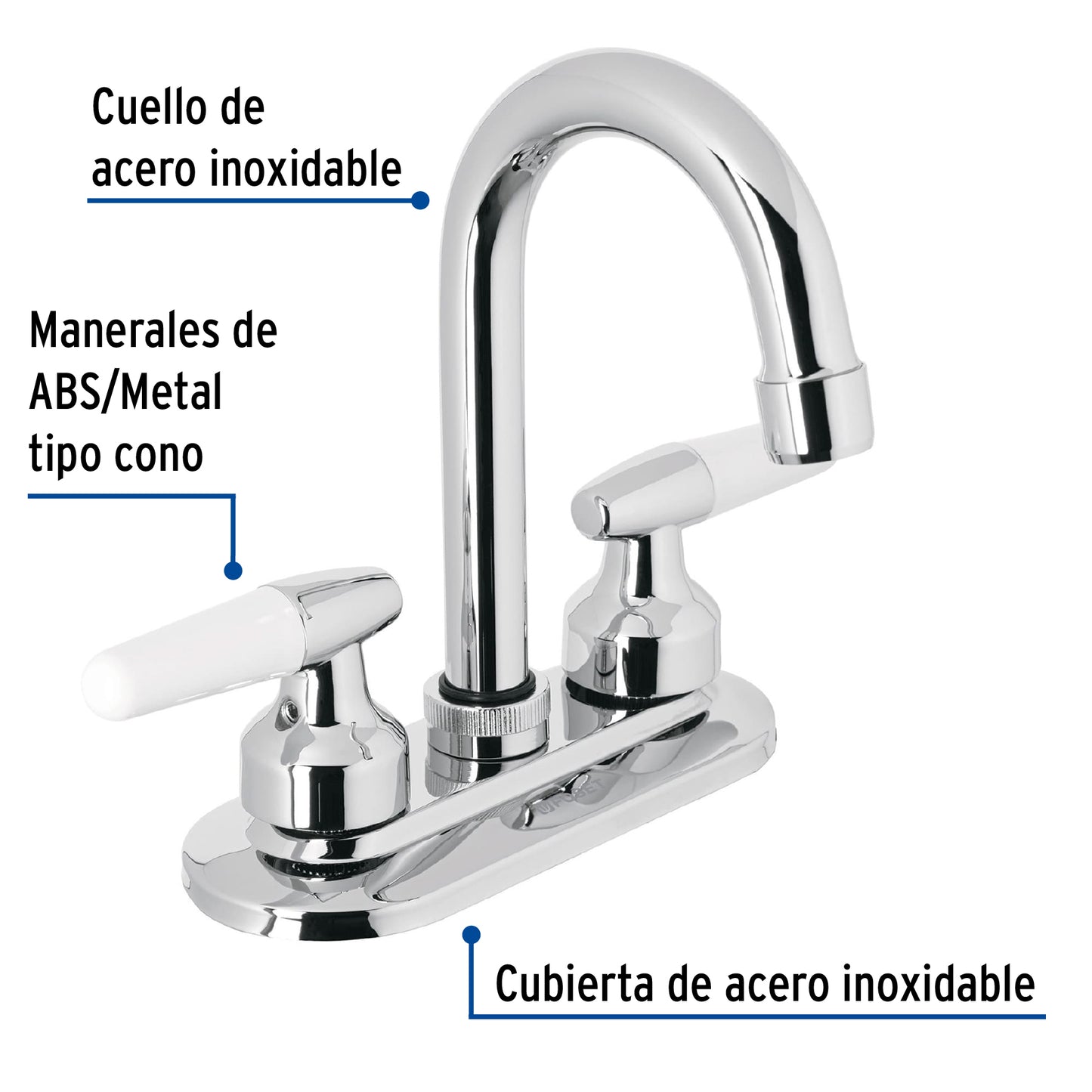 Mezcladora para lavabo, manerales cono, cuello bar, Basic