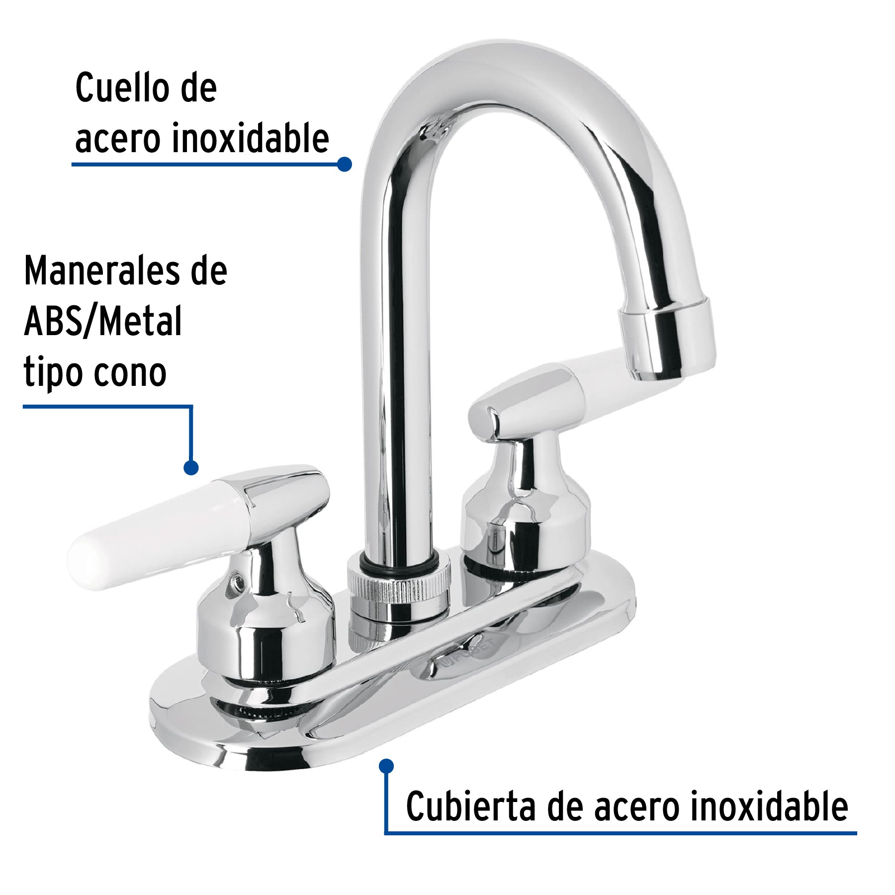 Mezcladora para lavabo, manerales cono, cuello bar, Basic