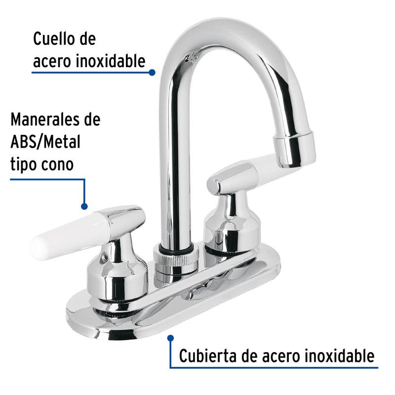 Mezcladora para lavabo, manerales cono, cuello bar, Basic