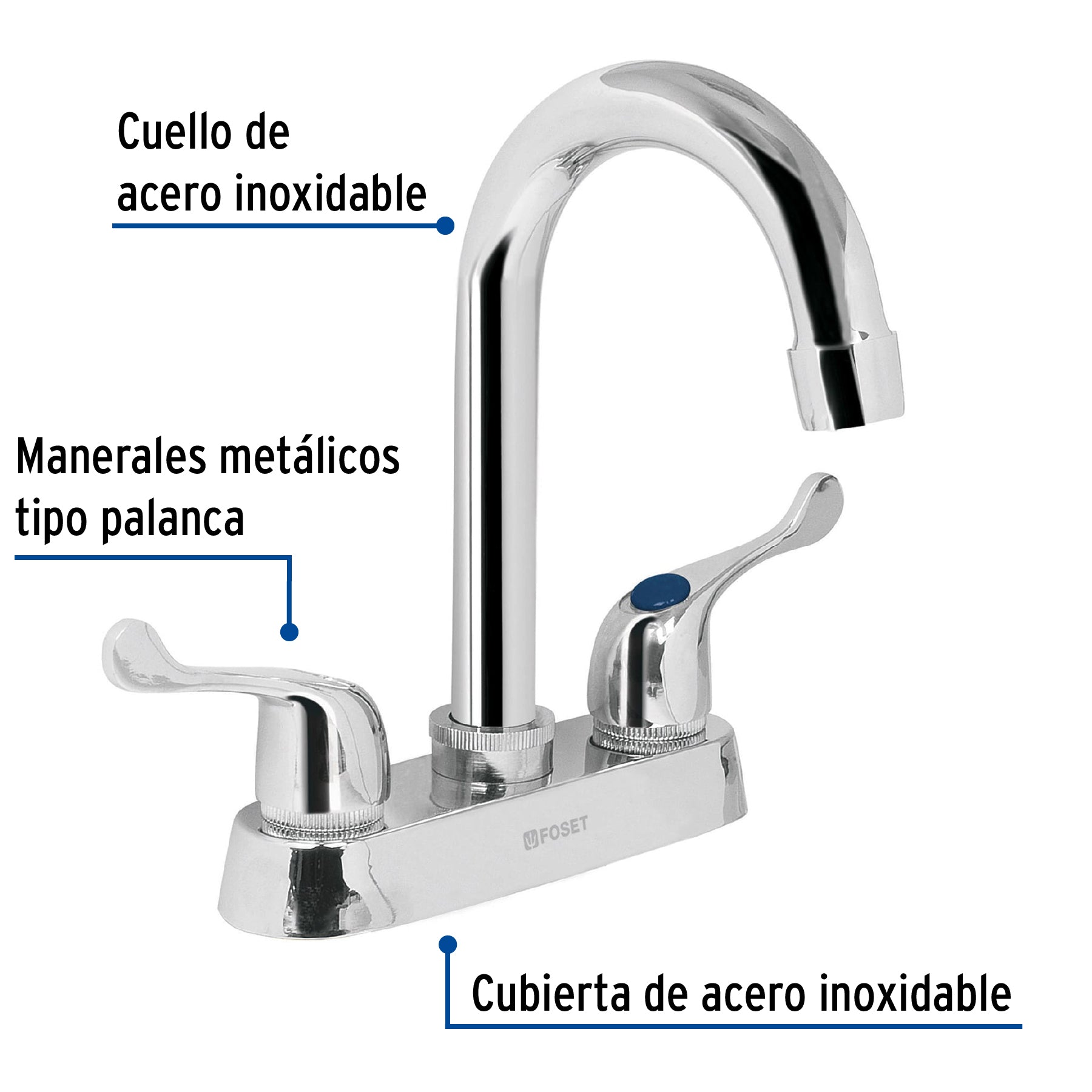 Mezcladora para lavabo, manerales palanca, cuello bar, Basic