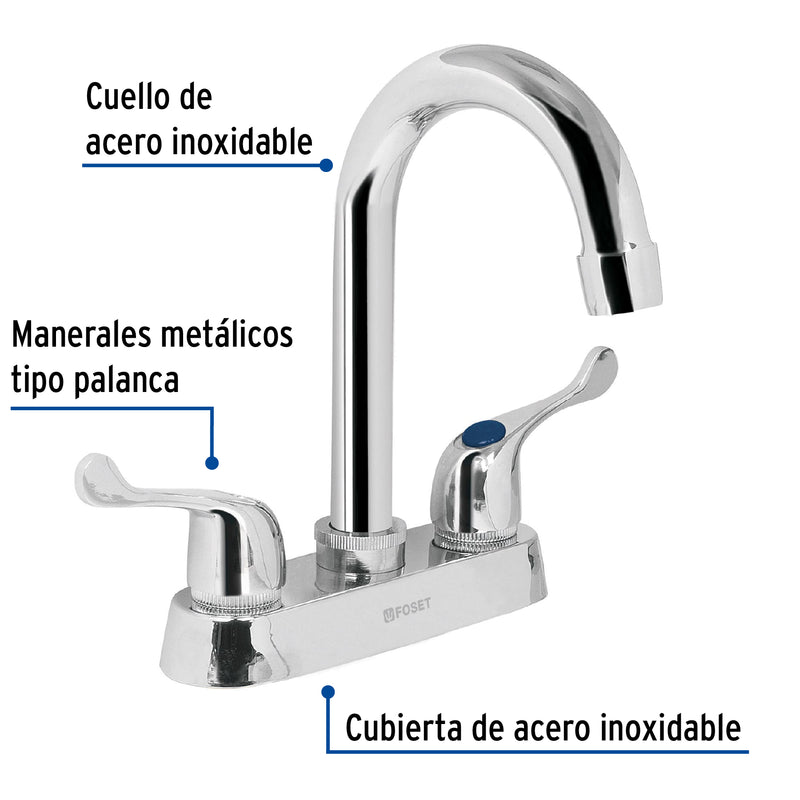 Mezcladora para lavabo, manerales palanca, cuello bar, Basic
