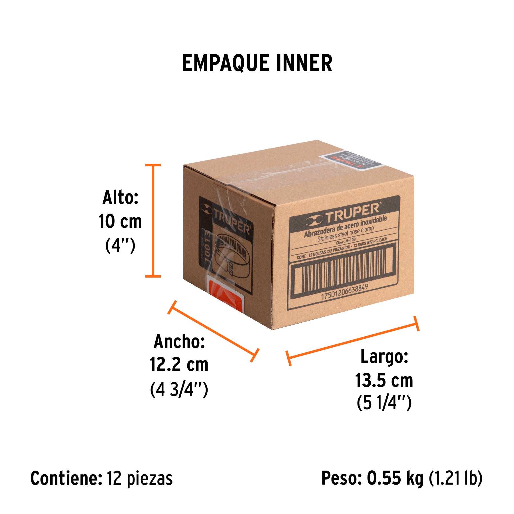 Abrazadera 10 de acero inoxidable, bolsa con 2 pzas