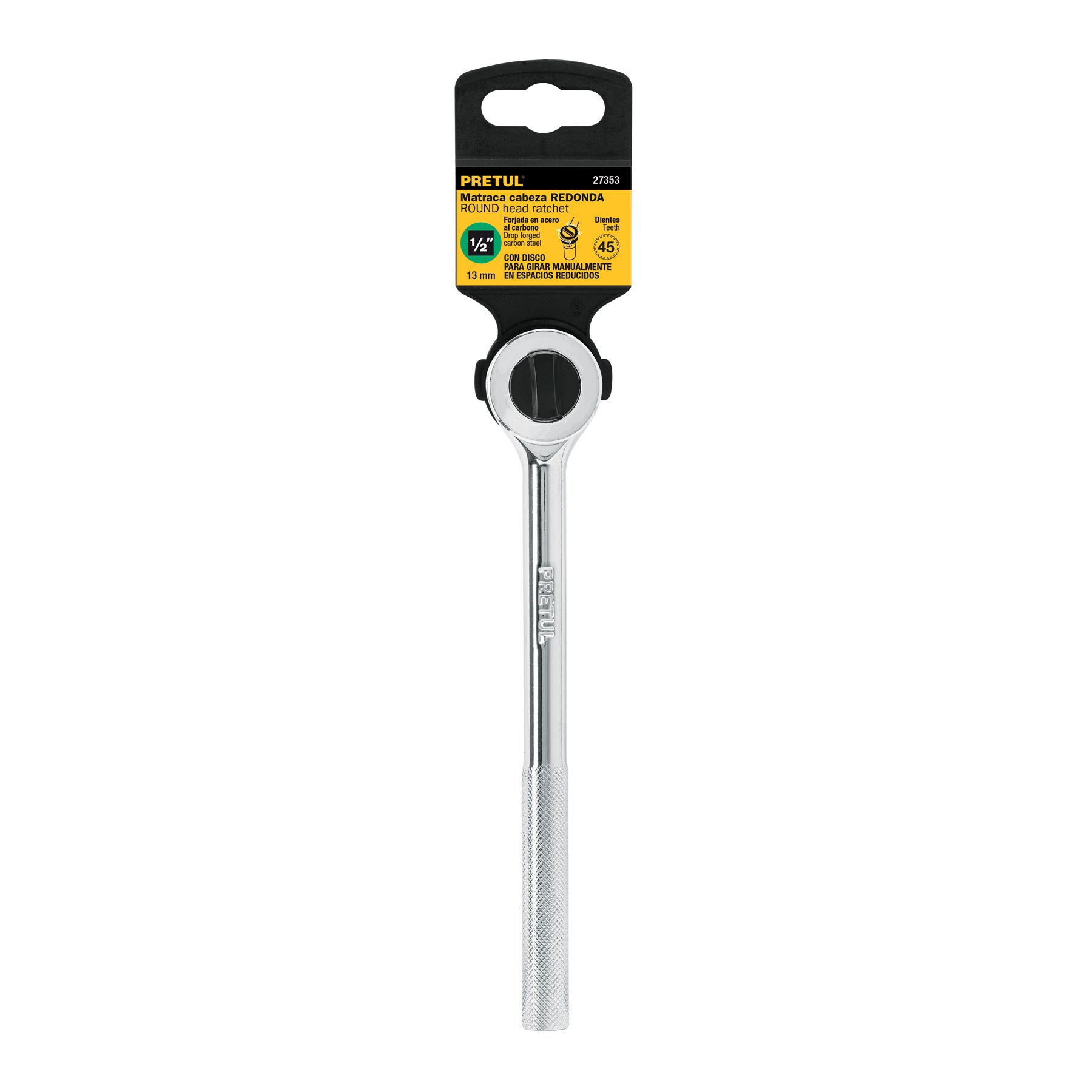 Matraca cuadro 1/2' cabeza redonda con disco, Pretul