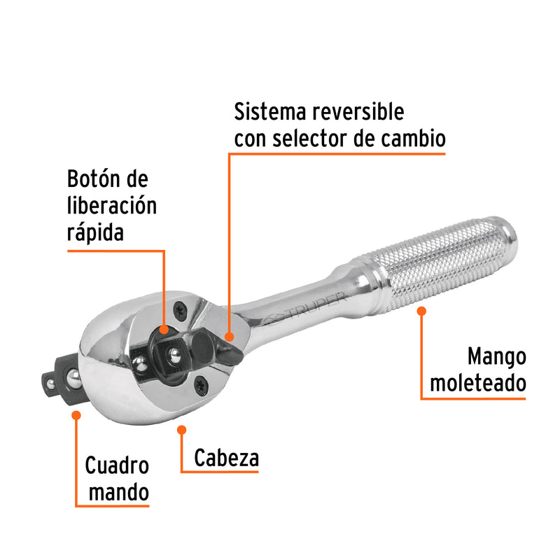 Matraca triple, cuadro 1/4", 3/8" y 1/2"