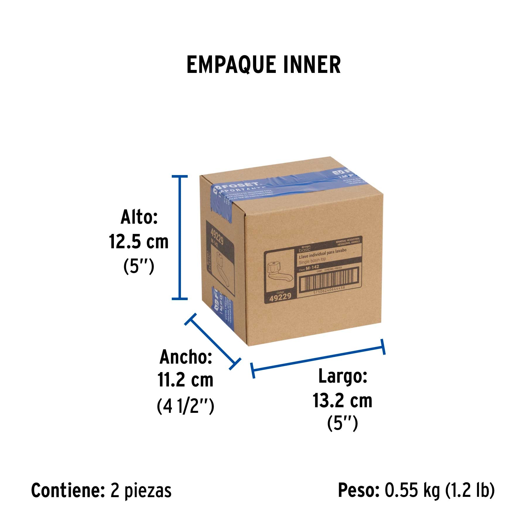 Llave individual para lavabo, metálica, hexagonal, Basic