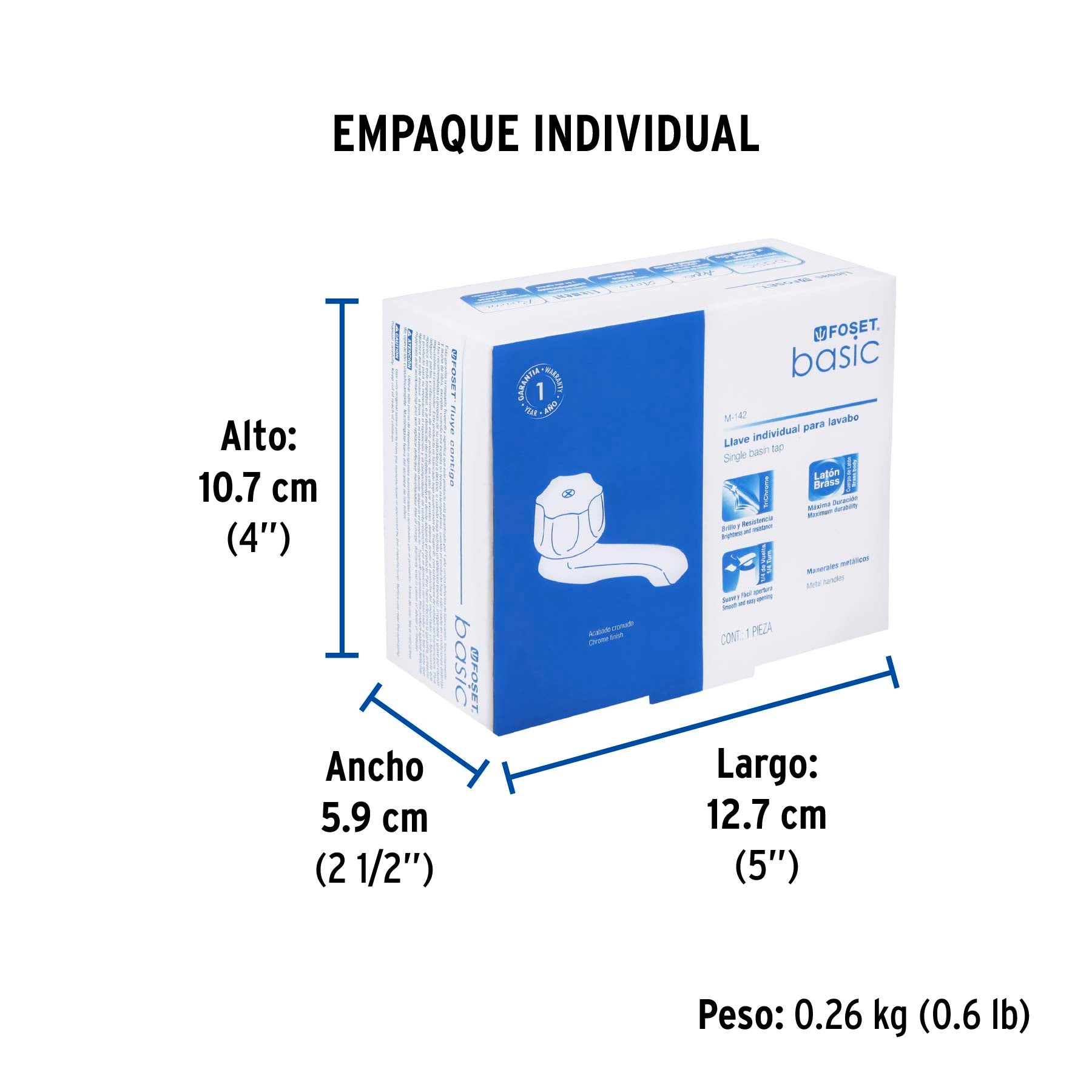 Llave individual para lavabo, metálica, hexagonal, Basic