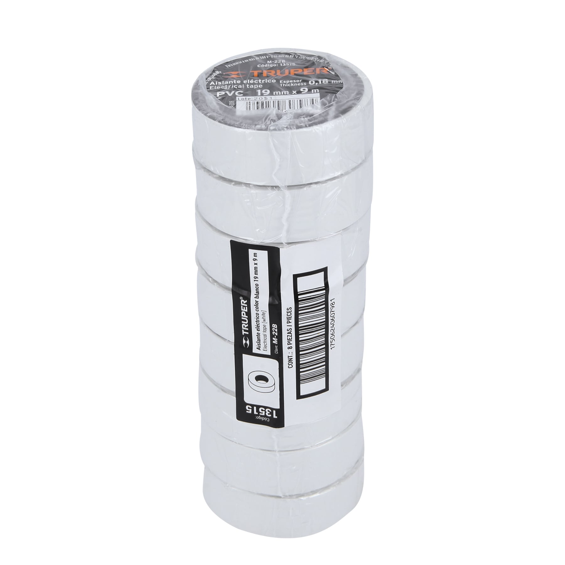 Cinta de aislar blanco 19 mm x 9 m