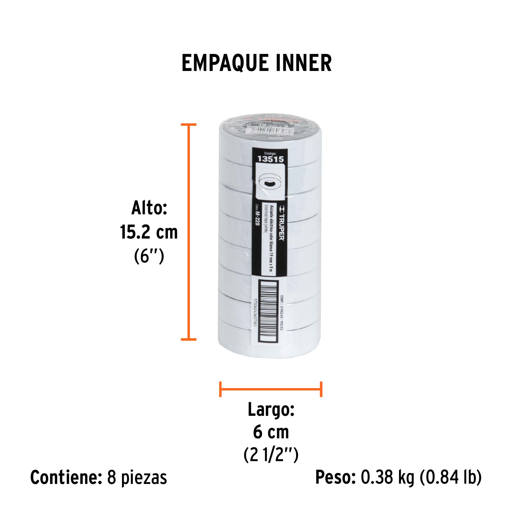 Cinta de aislar blanco 19 mm x 9 m