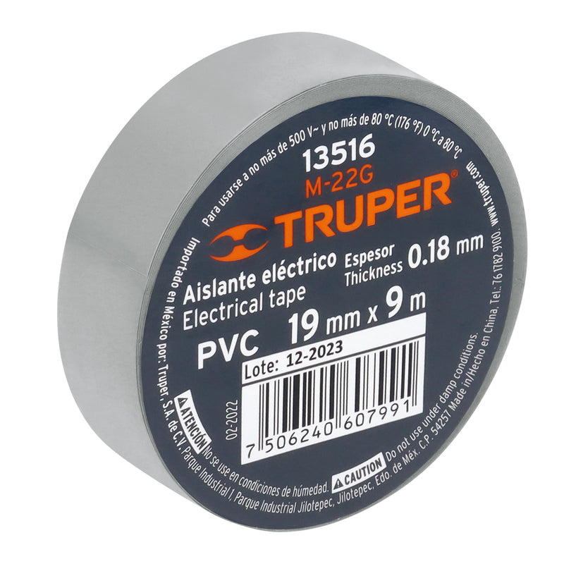 Cinta de aislar gris 19 mm x 9 m