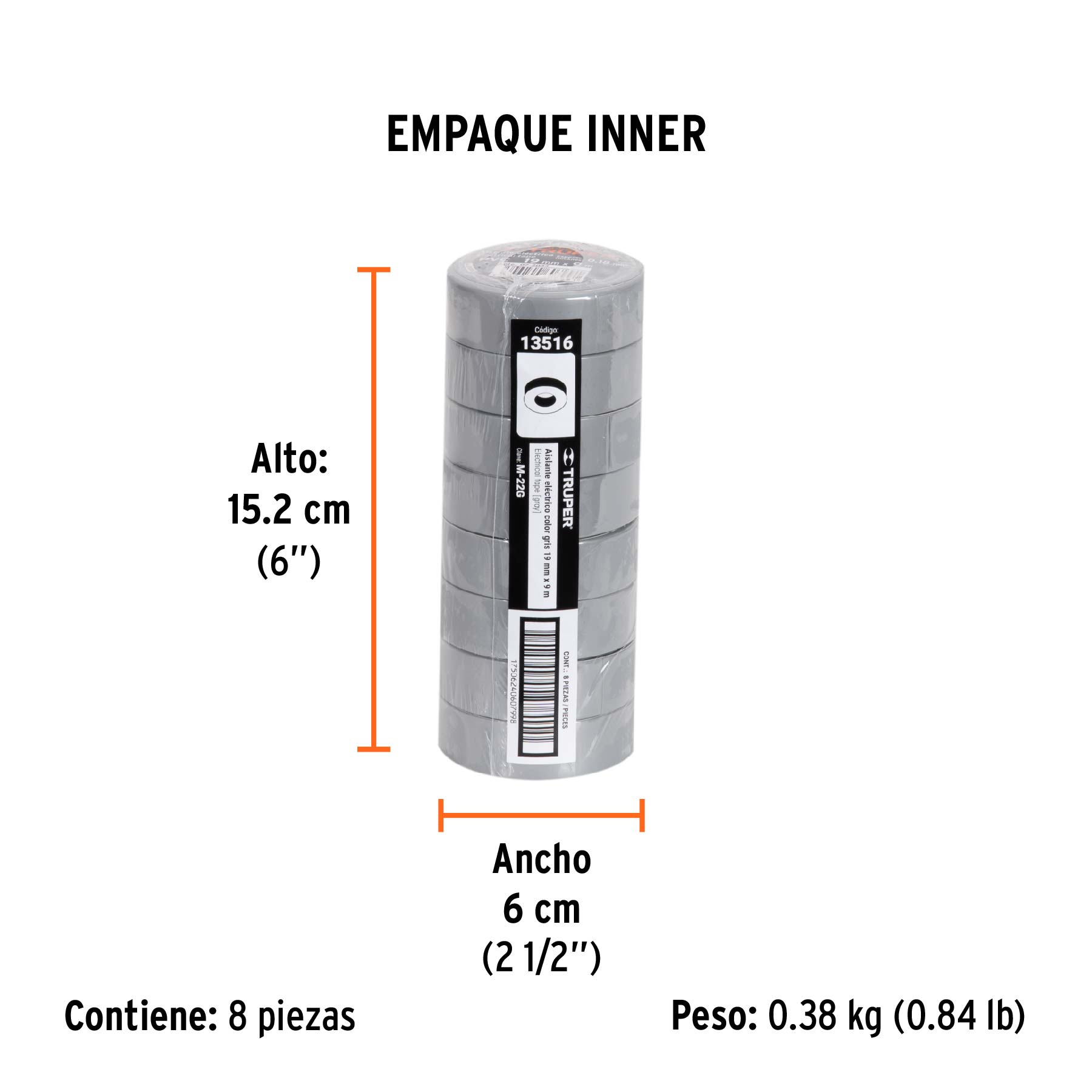 Cinta de aislar gris 19 mm x 9 m