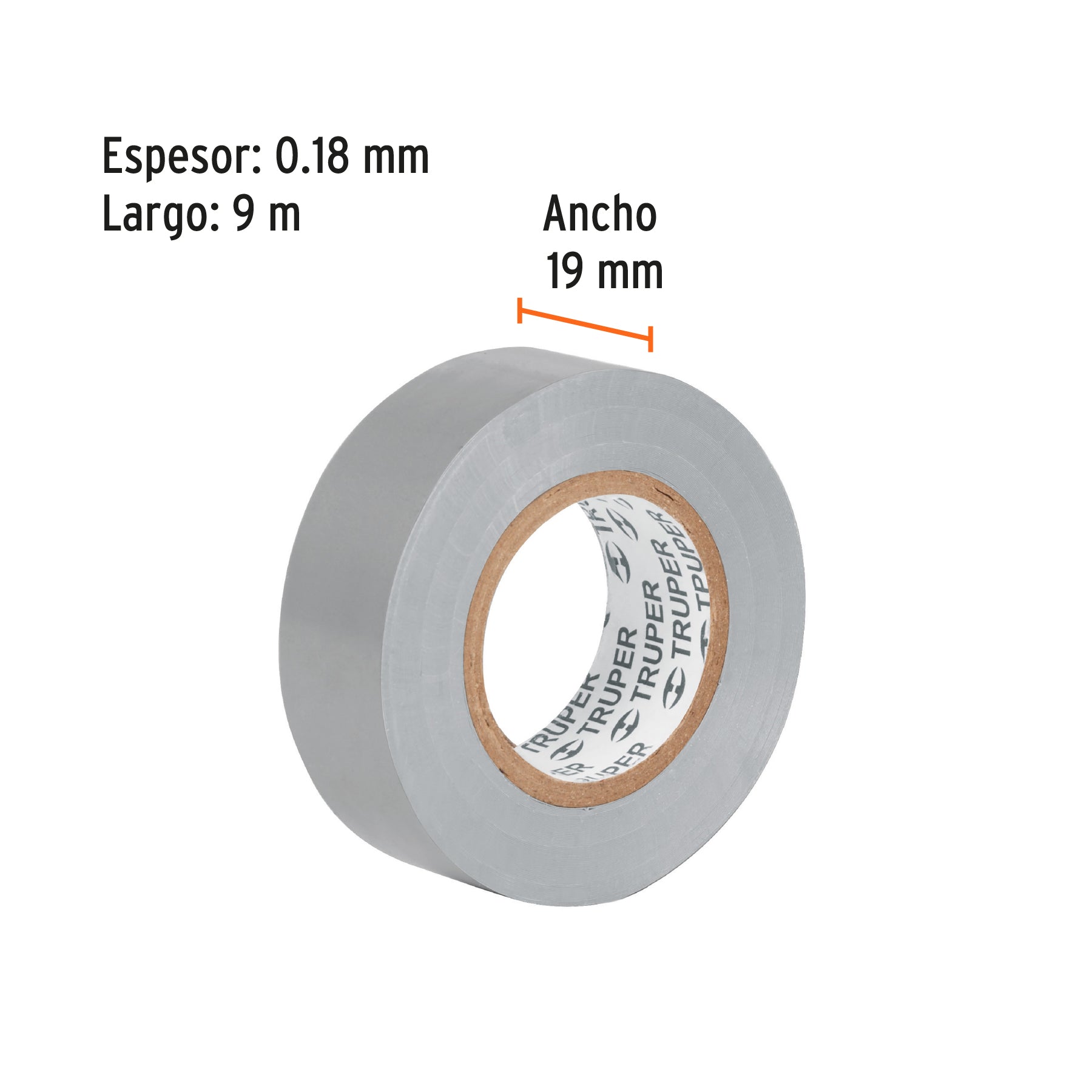 Cinta de aislar gris 19 mm x 9 m