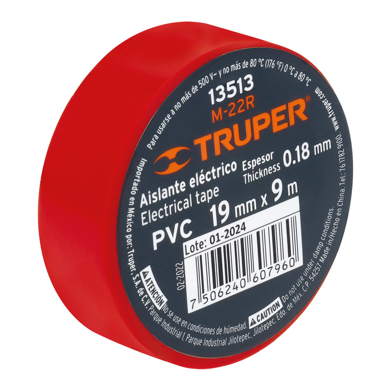 Cinta de aislar rojo 19 mm x 9 m