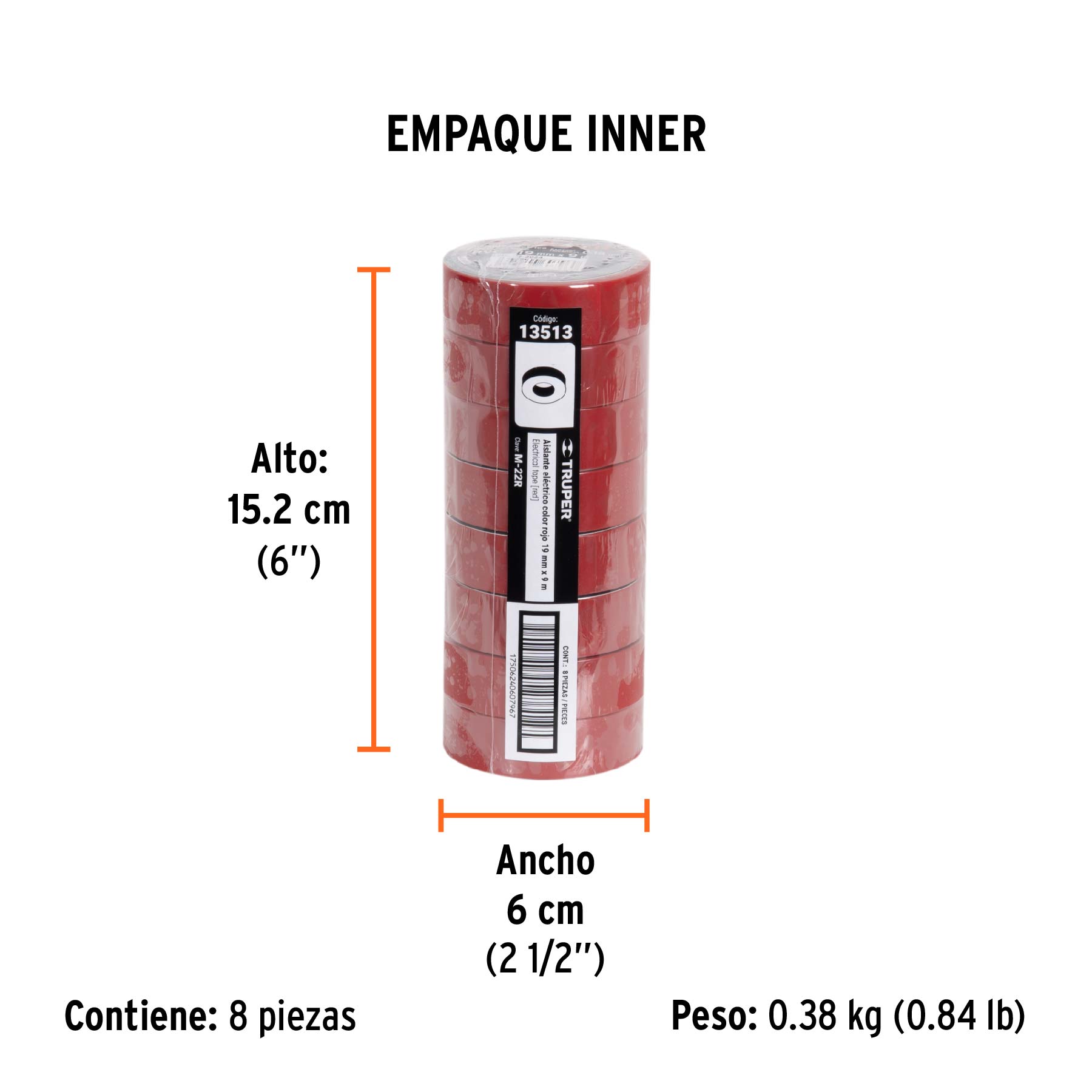 Cinta de aislar rojo 19 mm x 9 m
