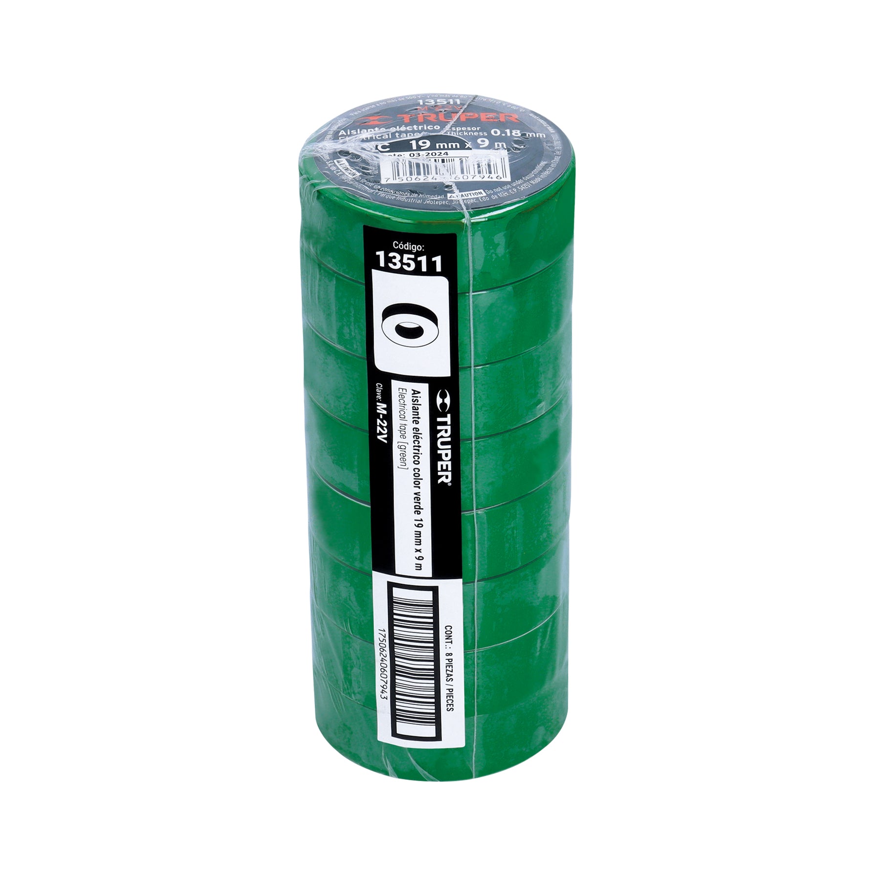 Cinta de aislar verde 19 mm x 9 m