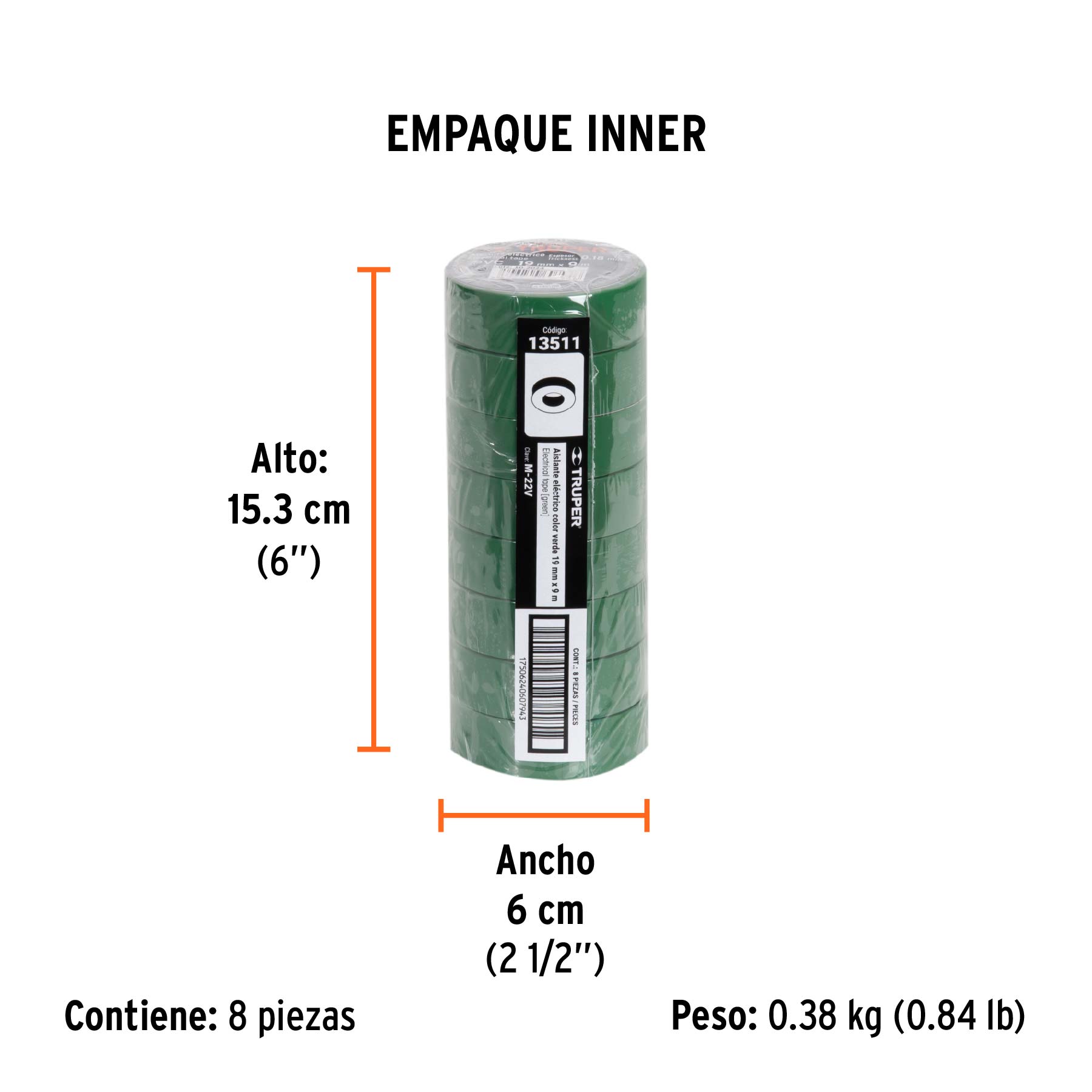 Cinta de aislar verde 19 mm x 9 m
