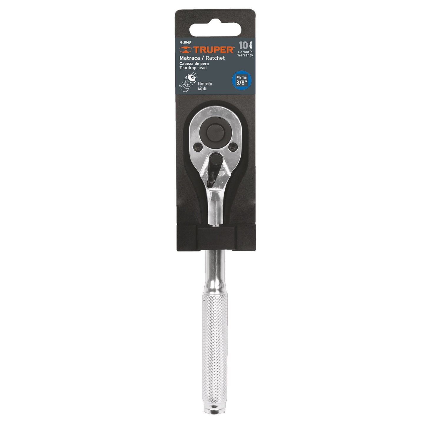Matraca liberación rápida, cabeza de pera, cuadro 3/8"