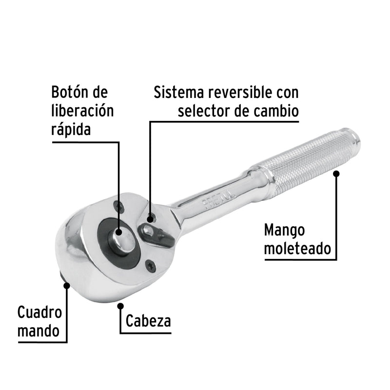 Matraca liberación rápida, cabeza pera, cuadro 3/8",Pretul