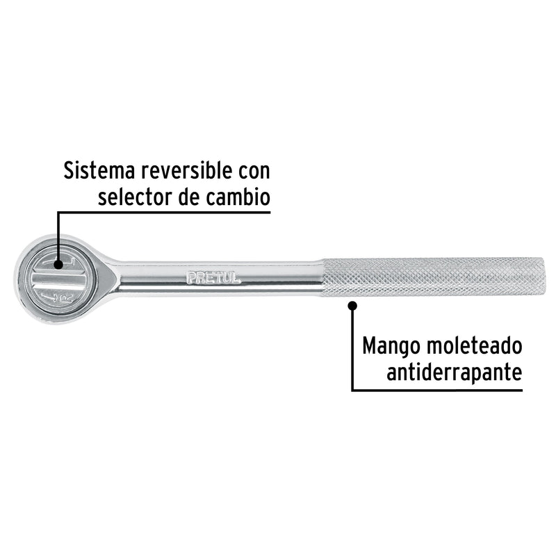 Matraca cabeza redonda, cuadro 3/8", Pretul
