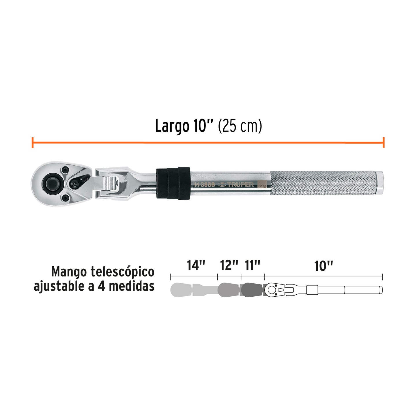 Matraca 90 dientes,cabeza articulada y mango extensible,3/8"