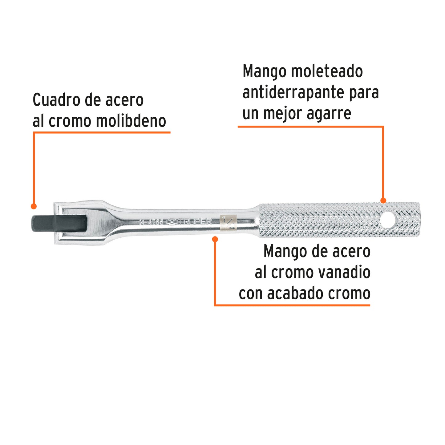 Mango articulado de 5-3/4"x 13 mm para dados cuadro 1/4"