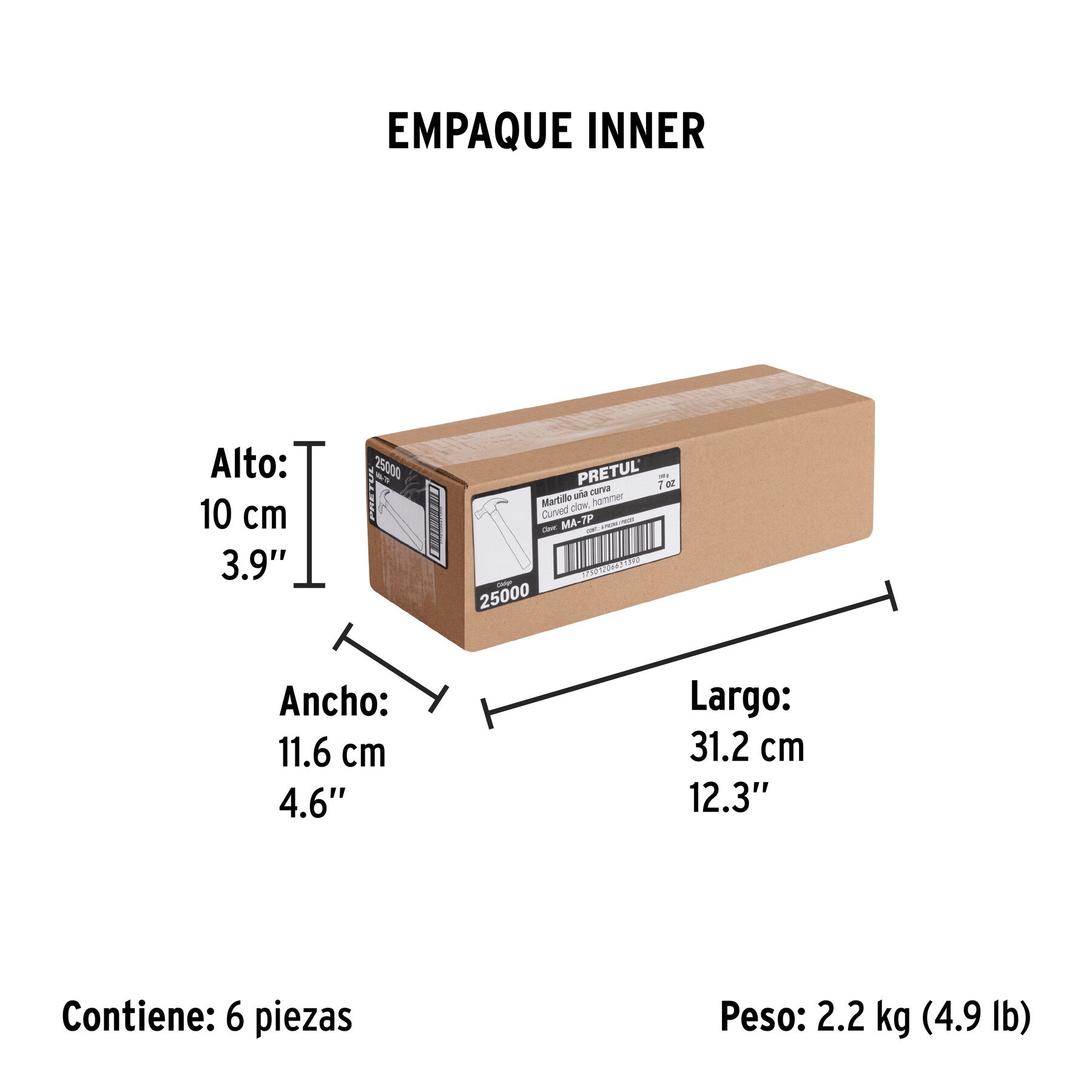 Martillo uña curva 7 oz, pretul