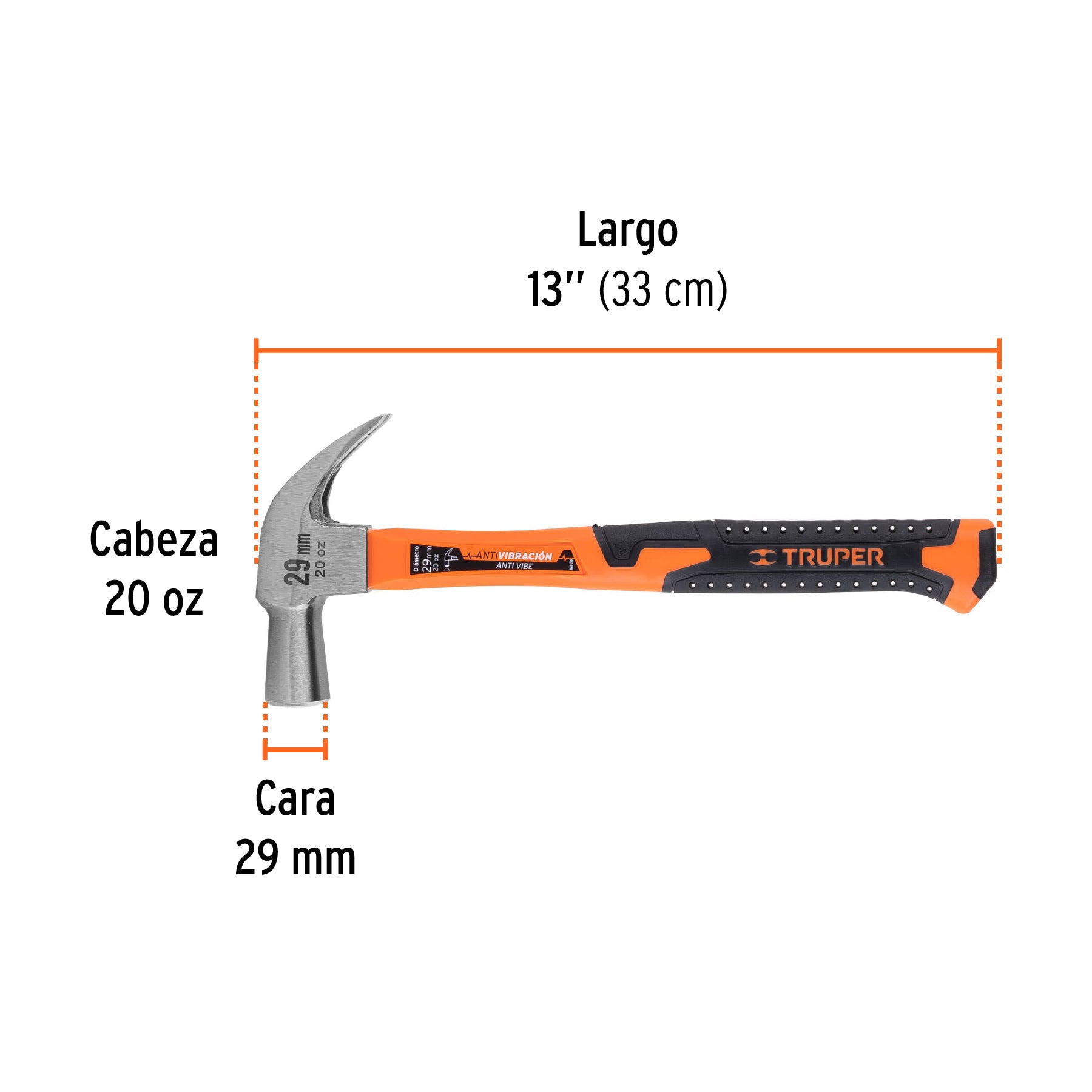 Martillo cabeza cónica, 29 mm, mango fibra de vidrio