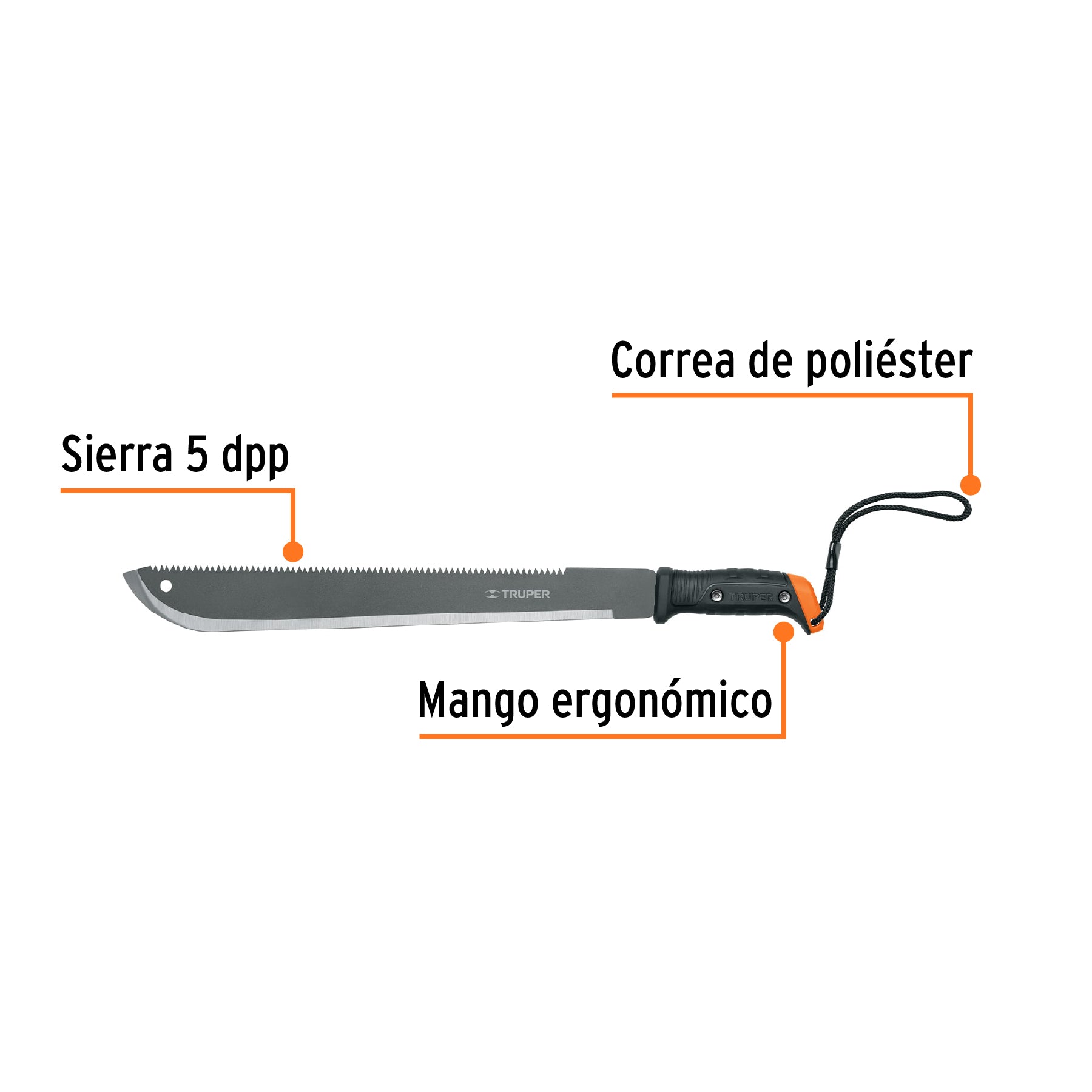 Machete doble filo, 18", en blister