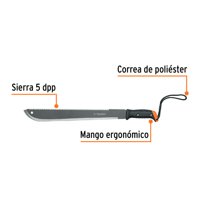 Machete doble filo, 18", en blister
