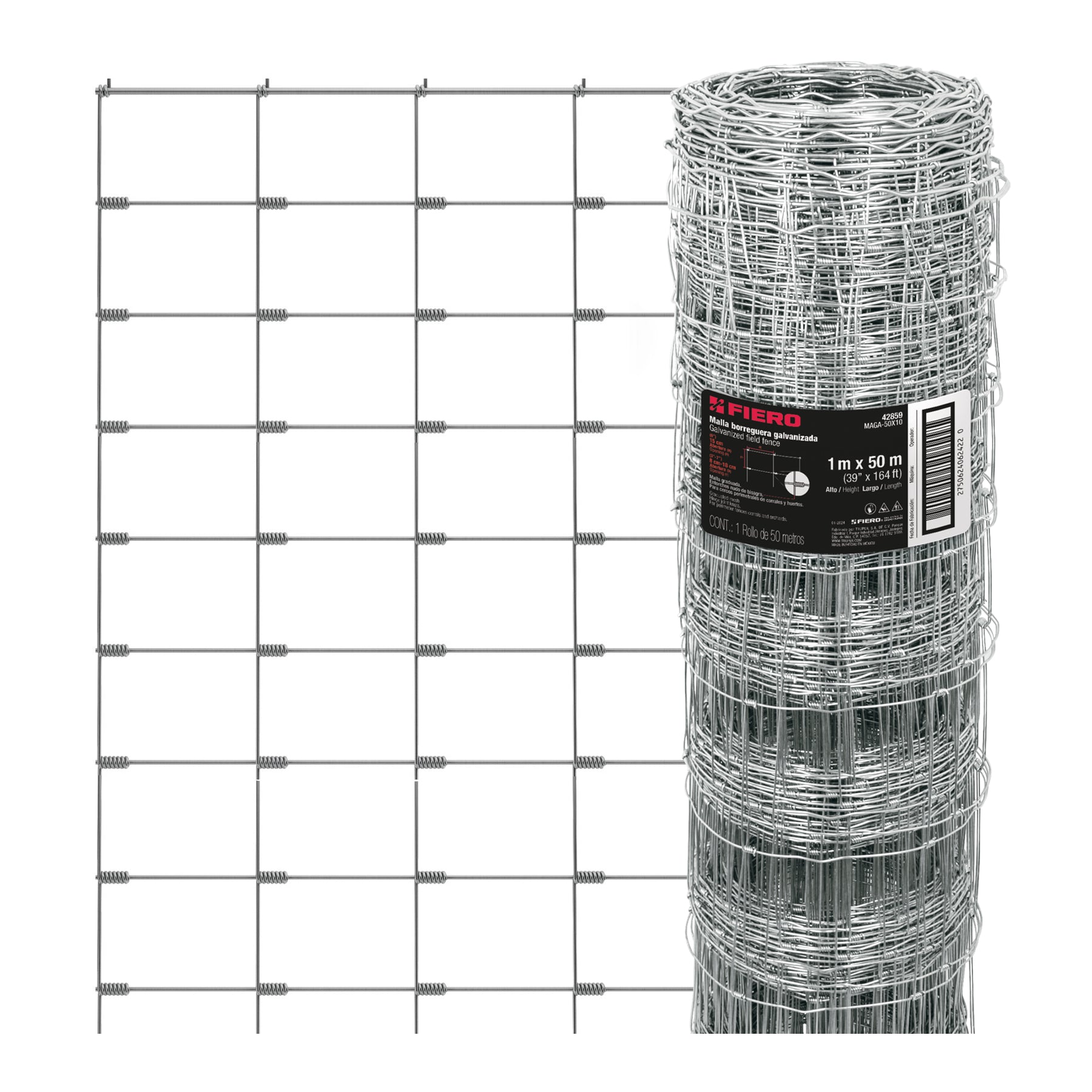 Malla ganadera de acero galvanizado, 1.0 X 50 m