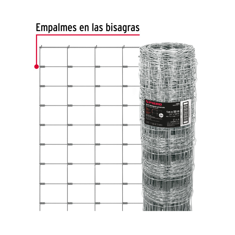 Malla ganadera de acero galvanizado, 1.0 X 50 m