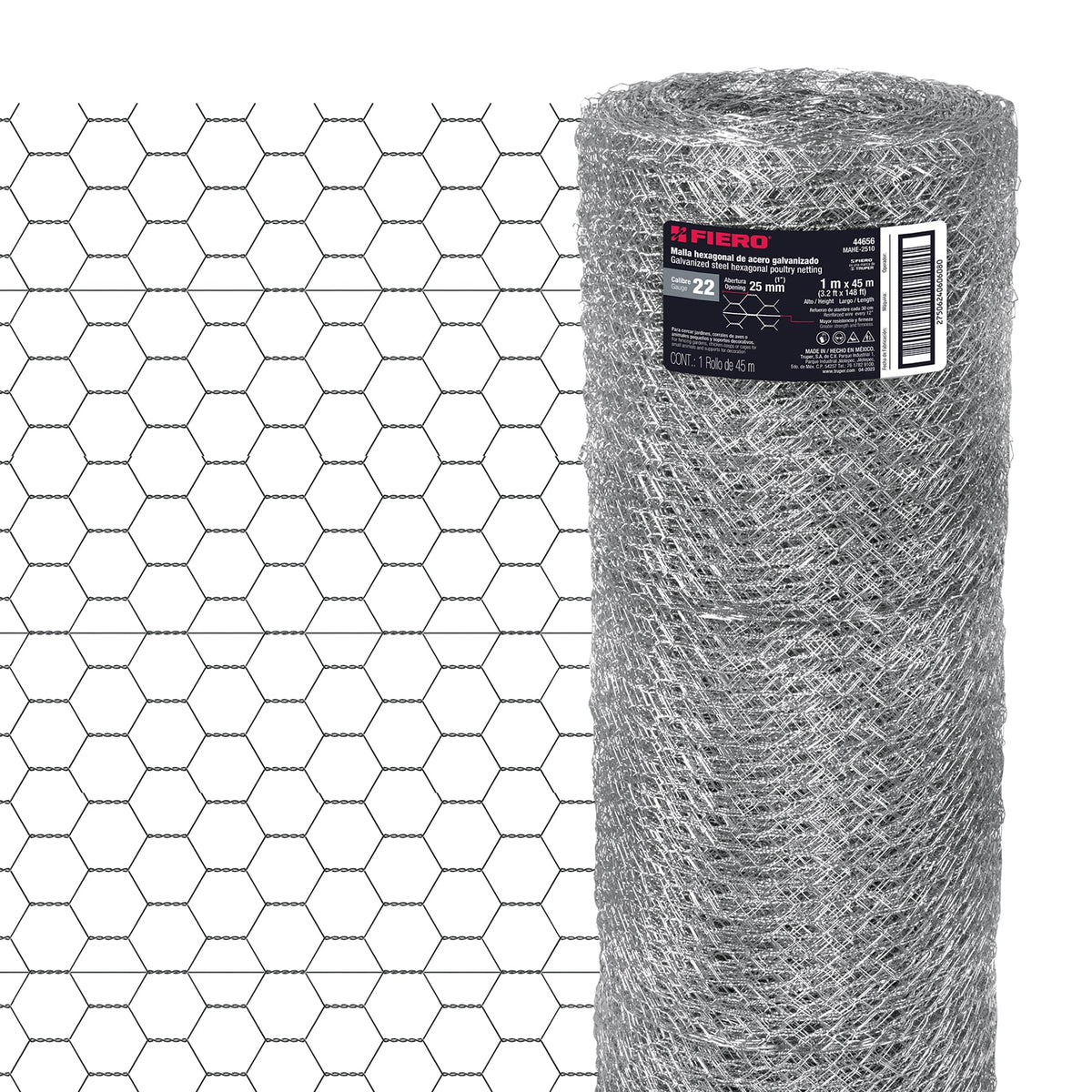 Malla de acero galvanizado, hexagonal, 25 mm x 1.00 m