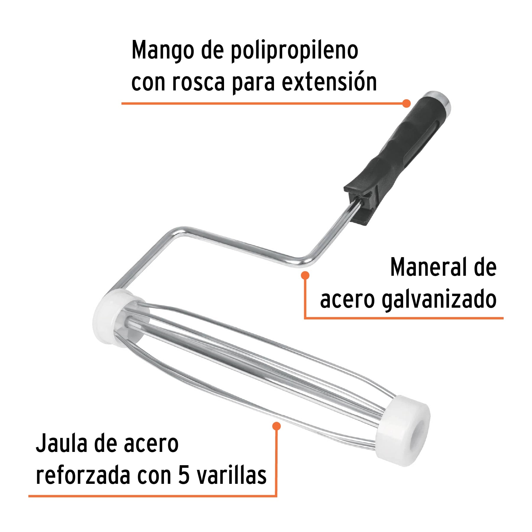 Maneral profesional para rodillo con jaula, 9" x 37 mm