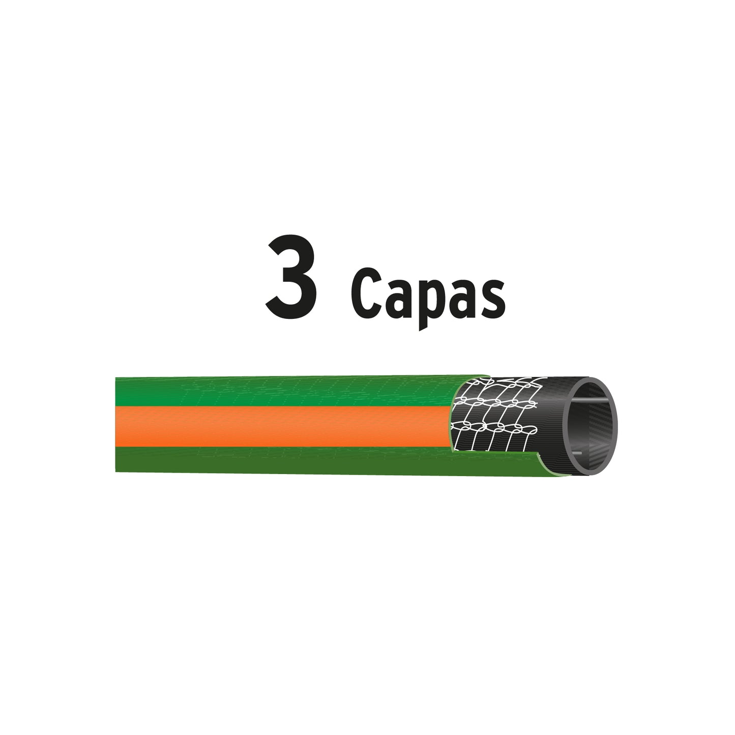 Manguera 1/2",reforzada, 3 capas, conexiones plásticas, 10 m