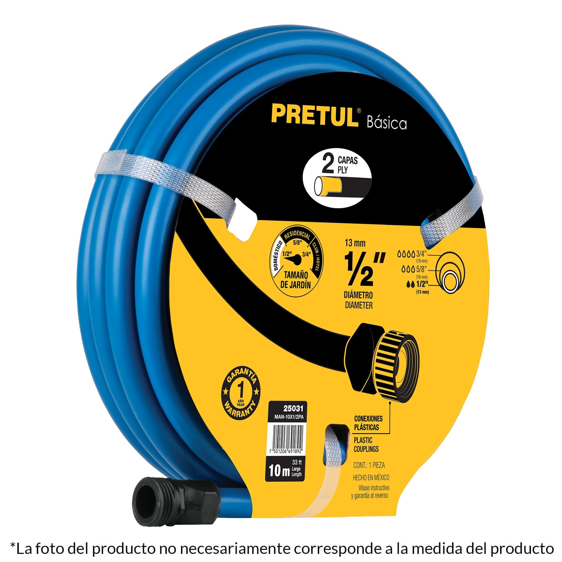 Manguera 1/2", conexiones plásticas, 15 m, Pretul