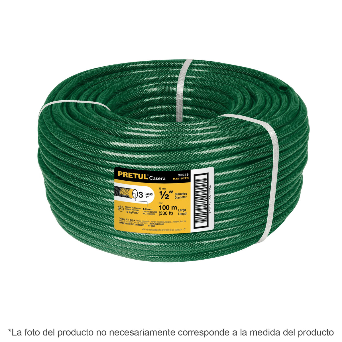 Manguera 1", reforzada, 3 capas, 50 m, Pretul
