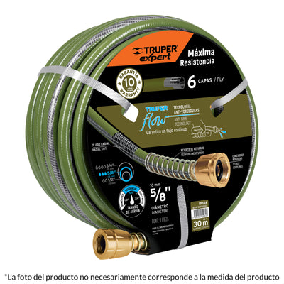 Manguera 3/4", flujo continuo 6 capas, conexiones metal, 30m