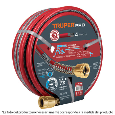 Manguera 5/8", super reforzada 4 capas, conexiones metal,30m