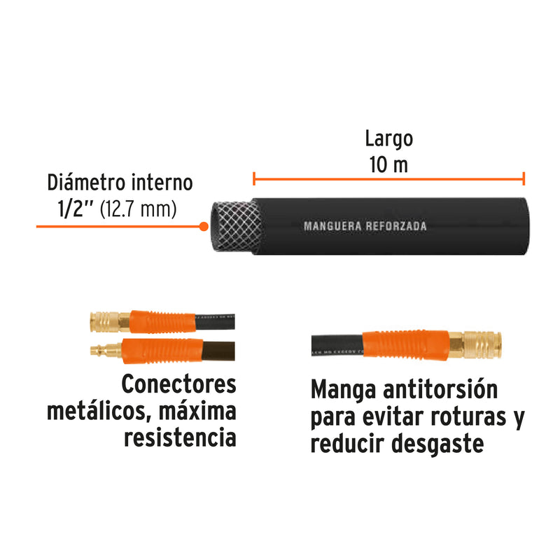 Manguera para alta presión, 10 mts, 1/2"