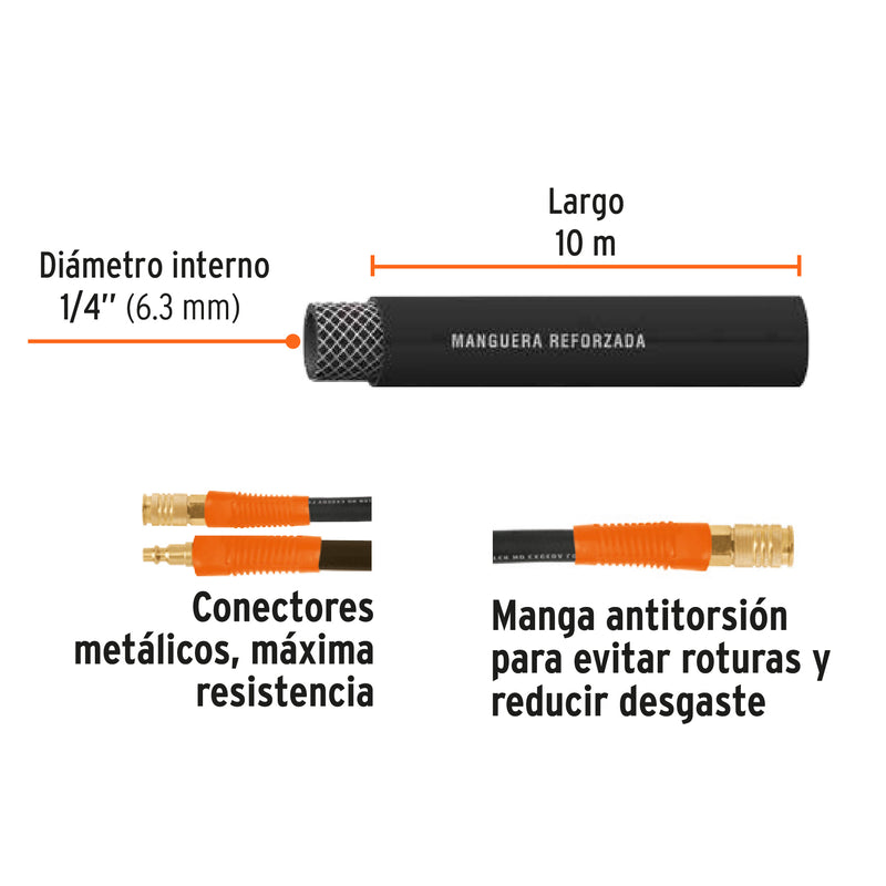 Manguera para alta presión, 10 mts, 1/4"
