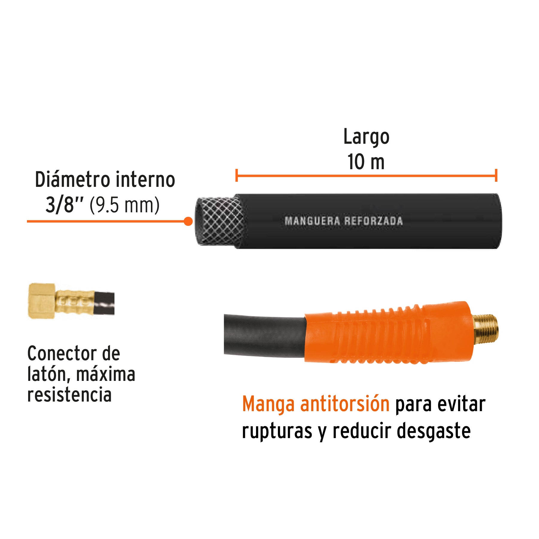 Manguera para alta presión, 10 mts, 3/8"