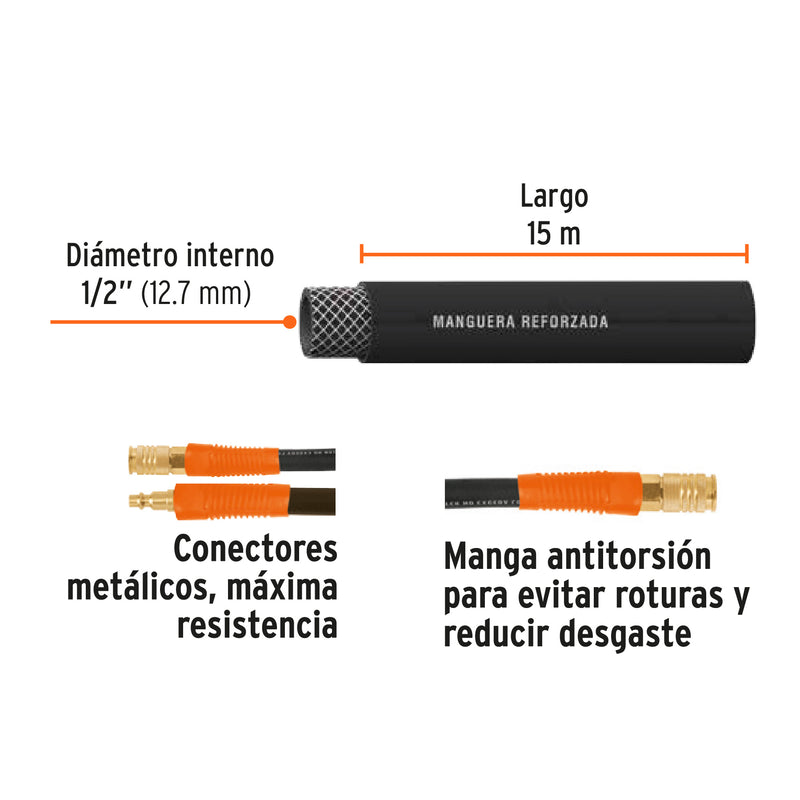 Manguera para alta presión, 15 mts, 1/2"