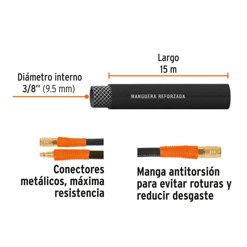 Manguera para alta presión, 15 mts, 3/8"