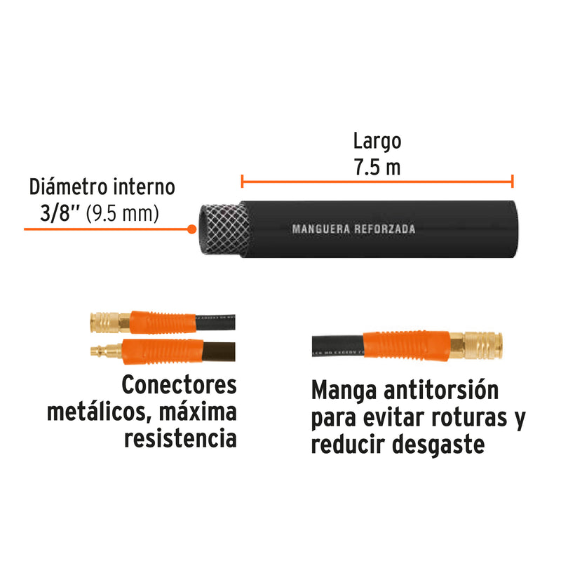 Manguera para alta presión, 7.5 mts, 3/8"