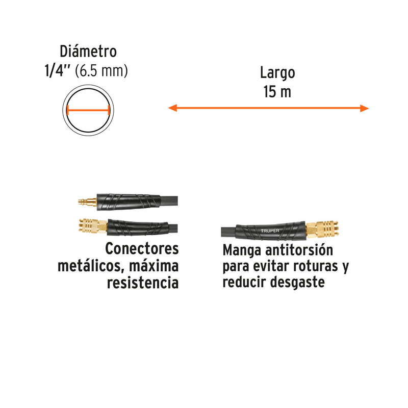 Rollo de manguera híbrida 1/4' para compresor, 15 m, Truper