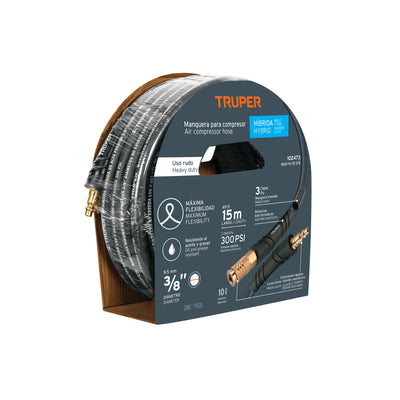 Rollo de manguera híbrida 3/8' para compresor, 15 m, Truper sustituto 102472
